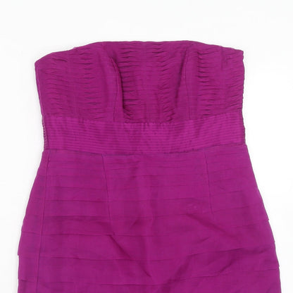 Monsoon Womens Purple Silk A-Line Size 10 Off the Shoulder Zip