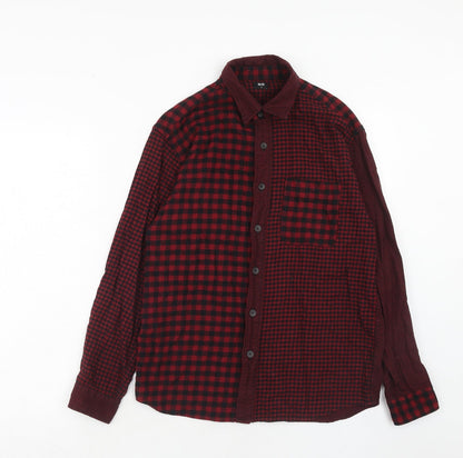 Uniqlo Mens Red Check Cotton Button-Up Size S Collared Button