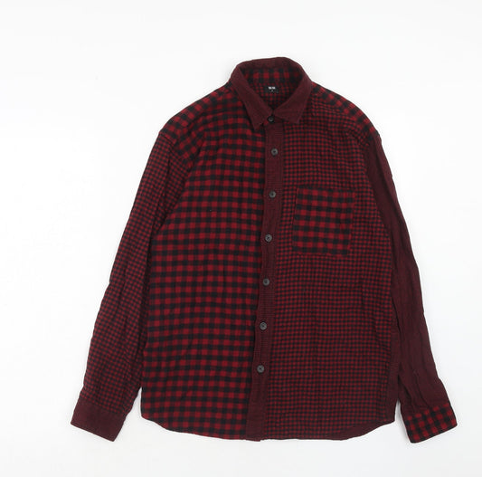 Uniqlo Mens Red Check Cotton Button-Up Size S Collared Button