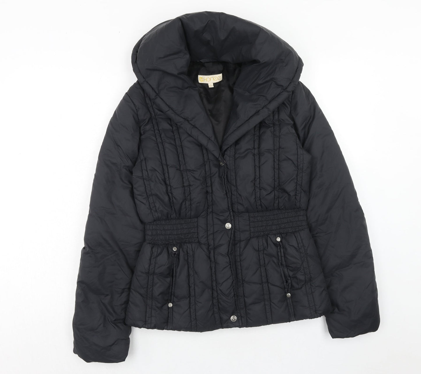 Honee Womens Black Quilted Jacket Size S Zip