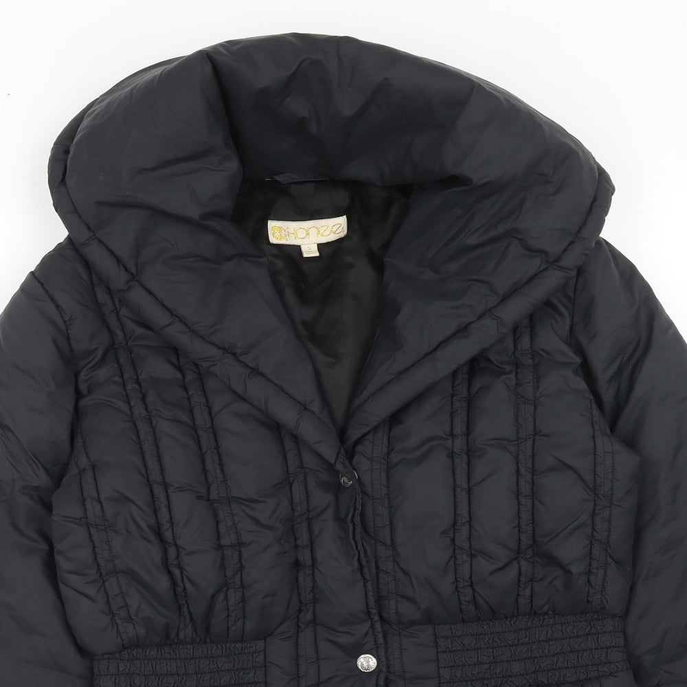 Honee Womens Black Quilted Jacket Size S Zip