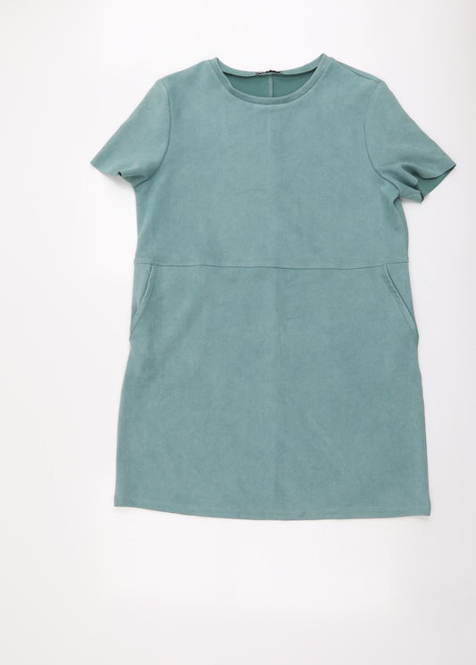 Zara Womens Green Polyester A-Line Size L Round Neck Pullover