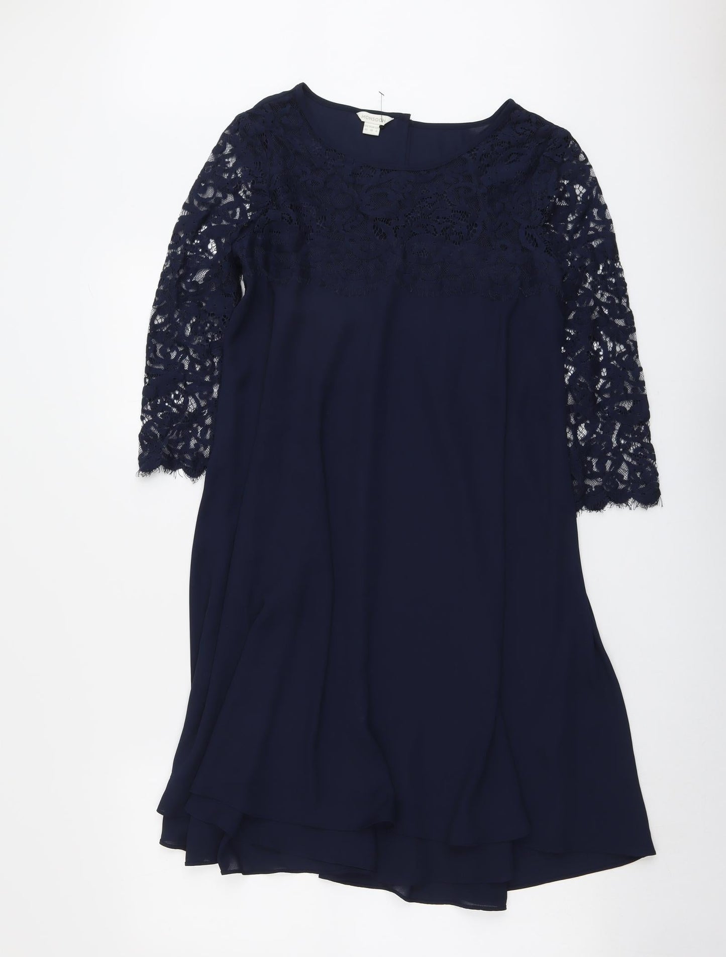 Monsoon Womens Blue Floral Polyester Trapeze & Swing Size 10 Round Neck Button