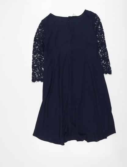 Monsoon Womens Blue Floral Polyester Trapeze & Swing Size 10 Round Neck Button