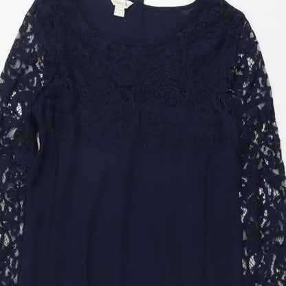 Monsoon Womens Blue Floral Polyester Trapeze & Swing Size 10 Round Neck Button