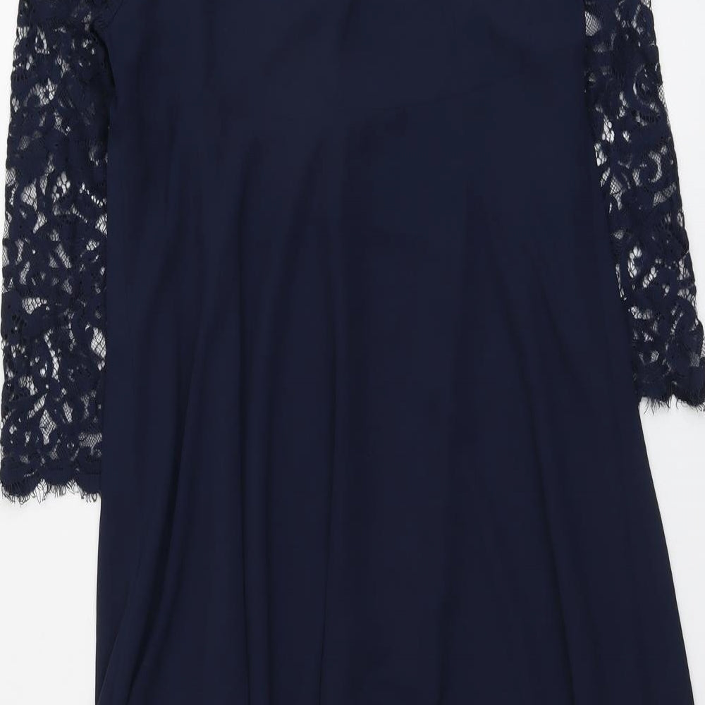 Monsoon Womens Blue Floral Polyester Trapeze & Swing Size 10 Round Neck Button