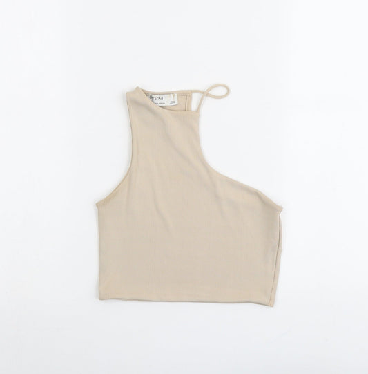 Womens UK Size S Bershka Beige Cropped Tank