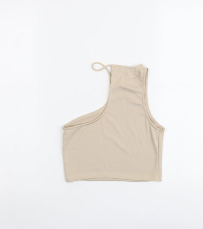 Womens UK Size S Bershka Beige Cropped Tank