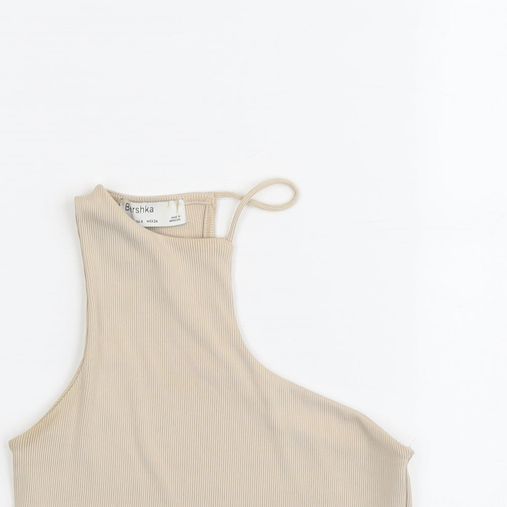 Womens UK Size S Bershka Beige Cropped Tank
