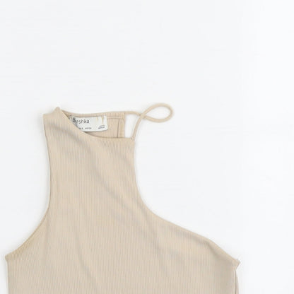 Womens UK Size S Bershka Beige Cropped Tank