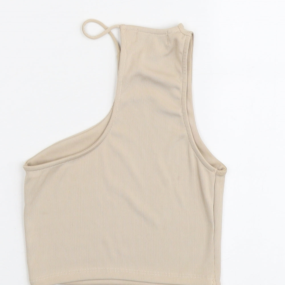 Womens UK Size S Bershka Beige Cropped Tank