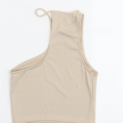 Womens UK Size S Bershka Beige Cropped Tank