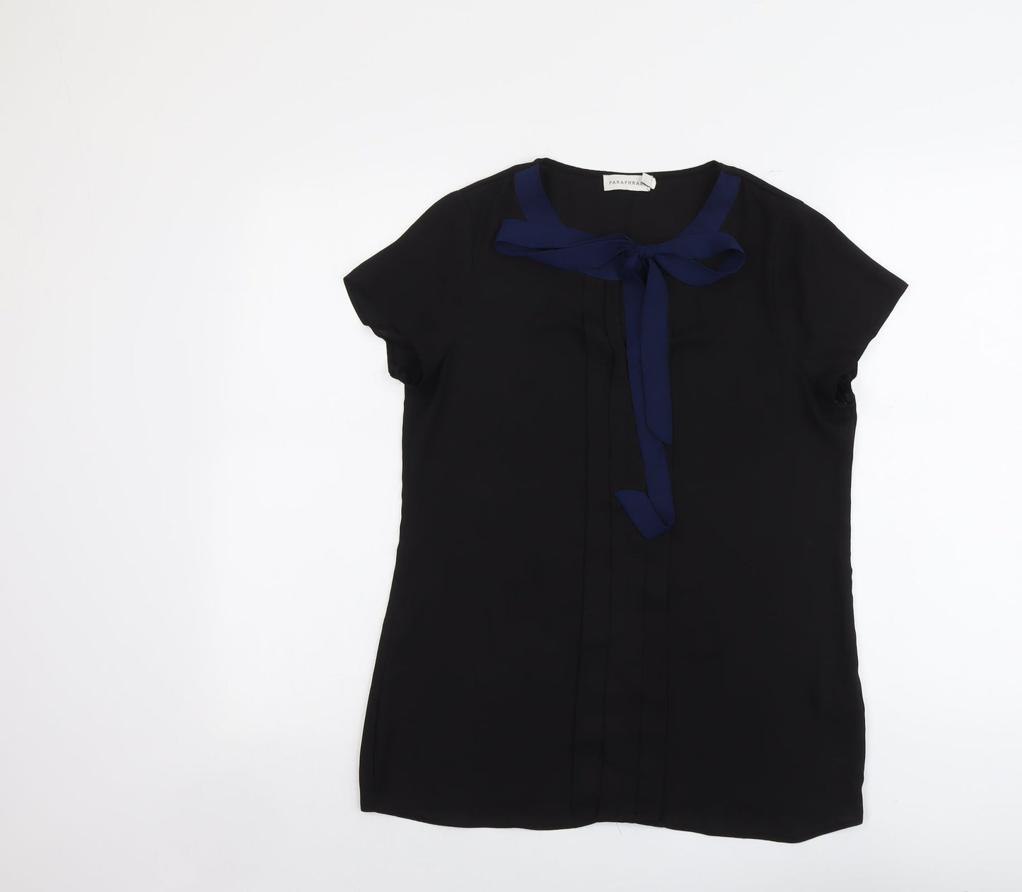 Paraphrase Womens Black Polyester Basic Blouse Size 10 Round Neck