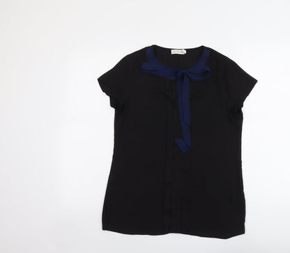 Paraphrase Womens Black Polyester Basic Blouse Size 10 Round Neck