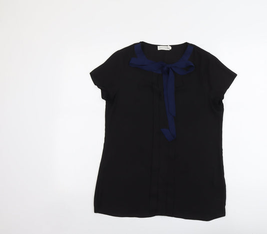 Paraphrase Womens Black Polyester Basic Blouse Size 10 Round Neck