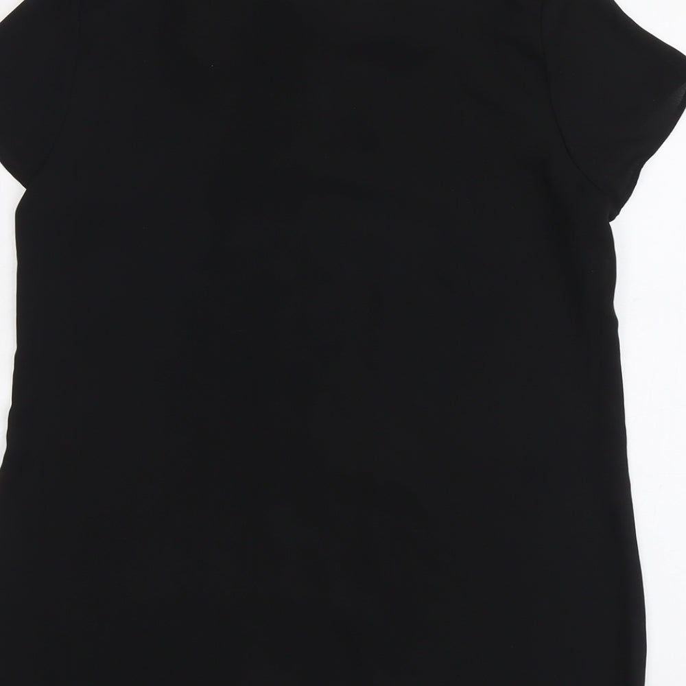 Paraphrase Womens Black Polyester Basic Blouse Size 10 Round Neck