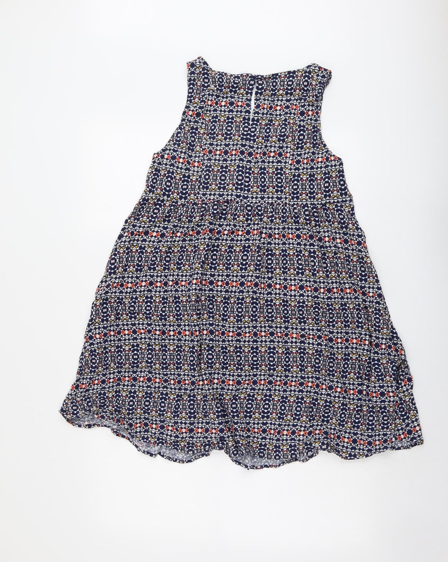 H&M Womens Blue Geometric Viscose Tank Dress Size 10 Round Neck Button