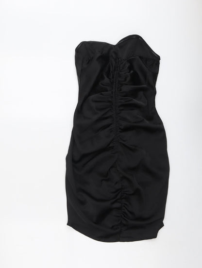 PRETTYLITTLETHING Womens Black Polyester Mini Size 6 Sweetheart Zip - Strapless