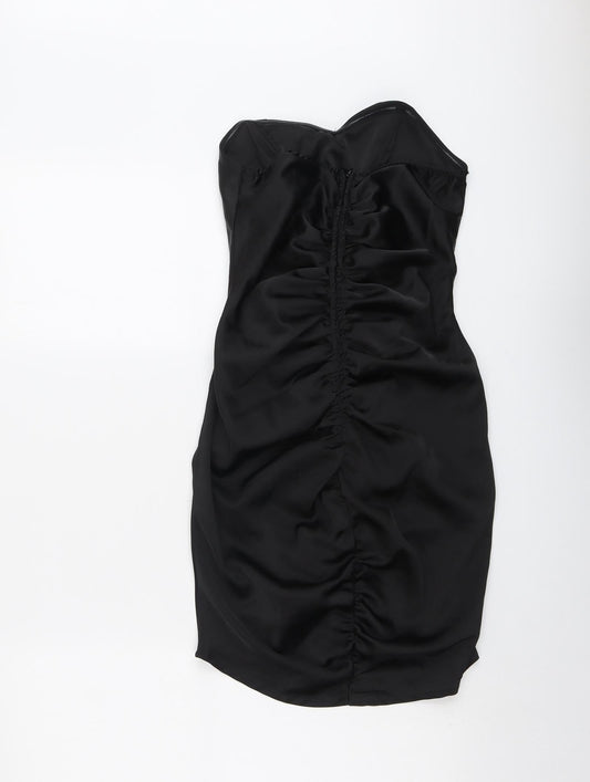 PRETTYLITTLETHING Womens Black Polyester Mini Size 6 Sweetheart Zip - Strapless