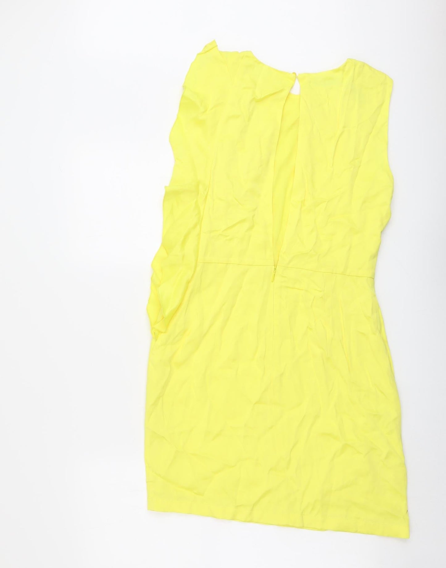 Mango Womens Yellow Viscose Shift Size M Boat Neck Button