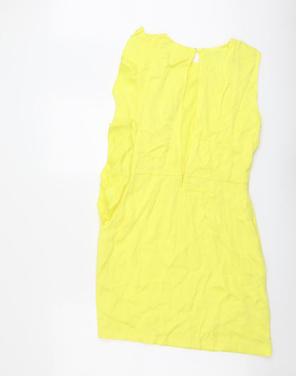 Mango Womens Yellow Viscose Shift Size M Boat Neck Button