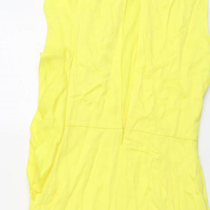 Mango Womens Yellow Viscose Shift Size M Boat Neck Button