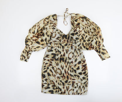 ASOS Womens Beige Animal Print Polyester Mini Size 8 Sweetheart Zip - Leopard Print