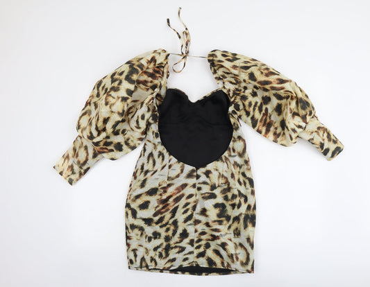 ASOS Womens Beige Animal Print Polyester Mini Size 8 Sweetheart Zip - Leopard Print