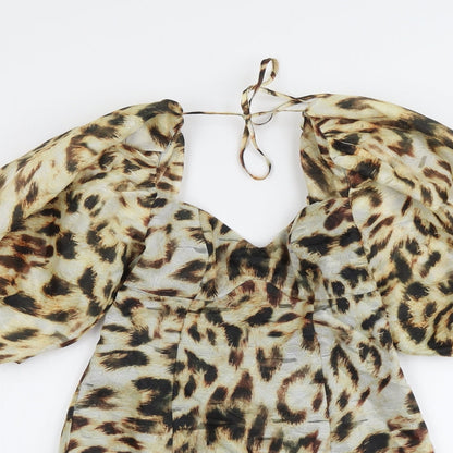 ASOS Womens Beige Animal Print Polyester Mini Size 8 Sweetheart Zip - Leopard Print
