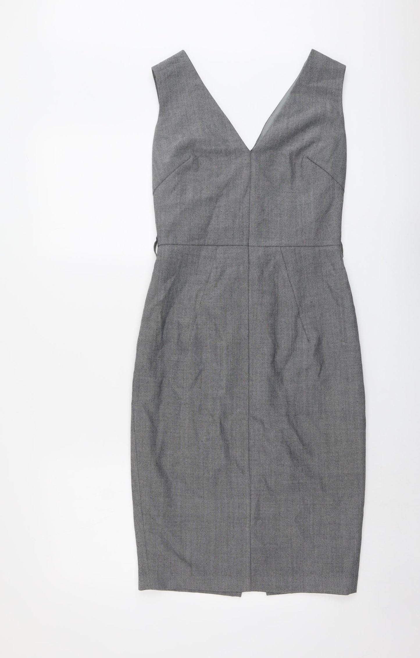 NEXT Womens Grey Wool Pencil Dress Size 6 V-Neck Zip