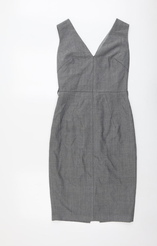 NEXT Womens Grey Wool Pencil Dress Size 6 V-Neck Zip