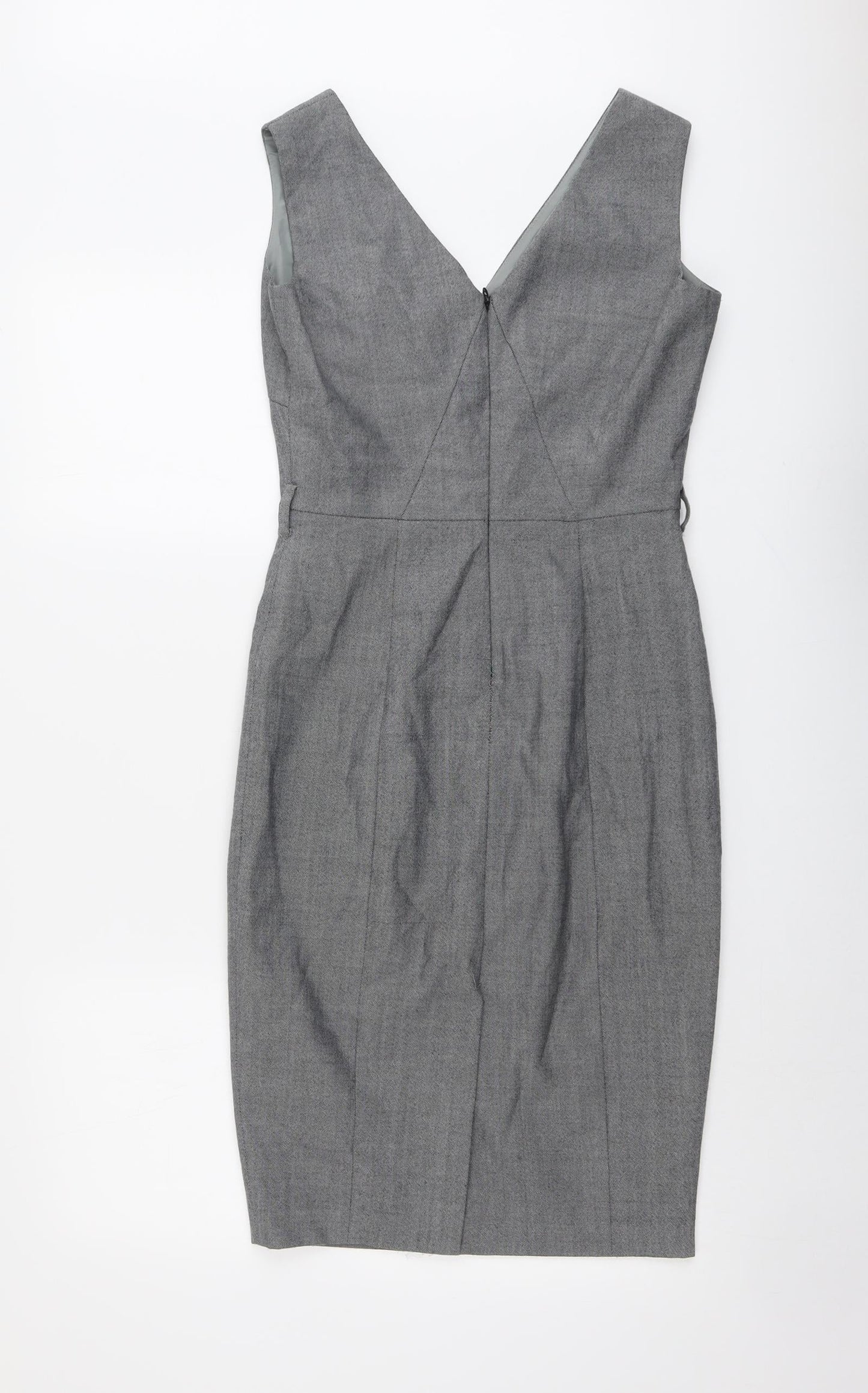 NEXT Womens Grey Wool Pencil Dress Size 6 V-Neck Zip