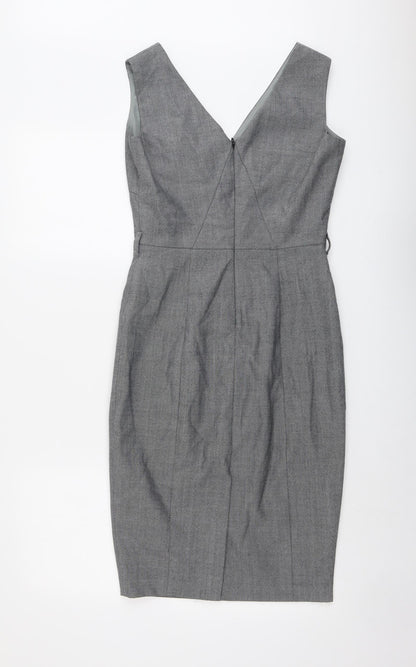 NEXT Womens Grey Wool Pencil Dress Size 6 V-Neck Zip