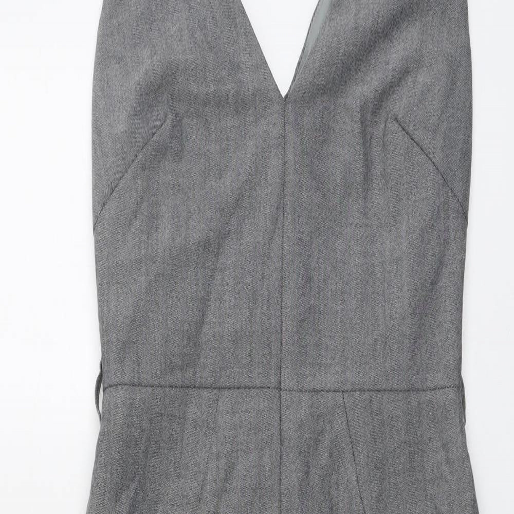 NEXT Womens Grey Wool Pencil Dress Size 6 V-Neck Zip