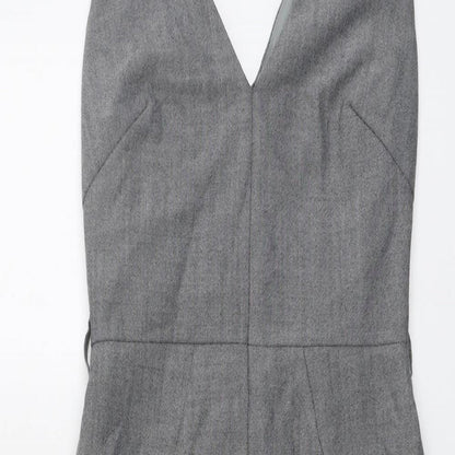 NEXT Womens Grey Wool Pencil Dress Size 6 V-Neck Zip