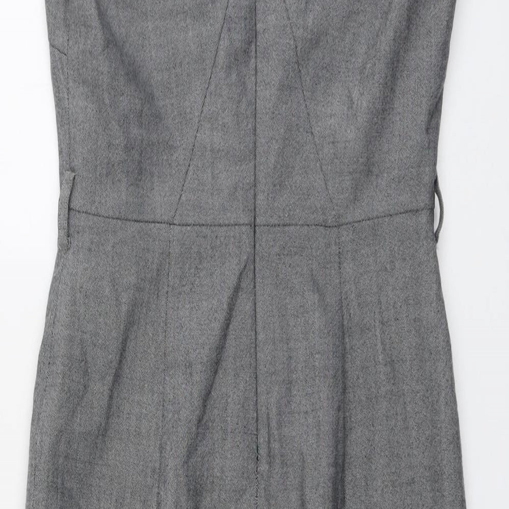NEXT Womens Grey Wool Pencil Dress Size 6 V-Neck Zip