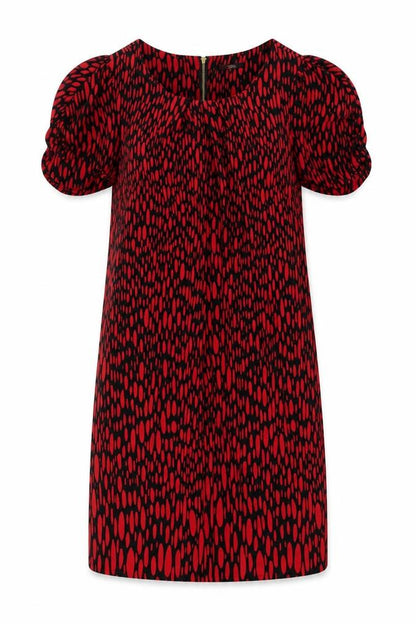 Marks and Spencer Womens Red Geometric Polyester Sheath Size 14 Boat Neck Zip