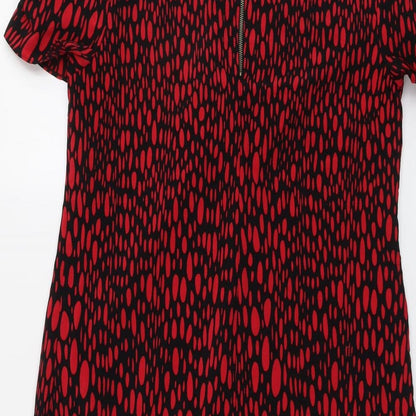Marks and Spencer Womens Red Geometric Polyester Sheath Size 14 Boat Neck Zip