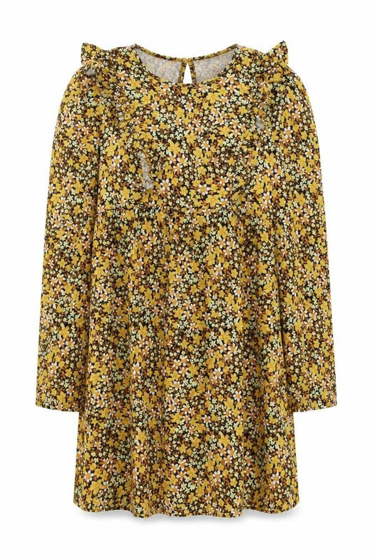 Front view of ASOS women’s yellow floral cotton a-line, size UK 14, round neck pullover