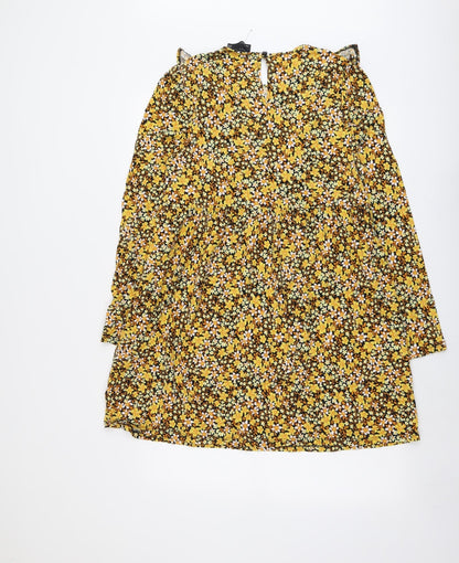 ASOS Womens Yellow Floral Cotton A-Line Size 14 Round Neck Pullover