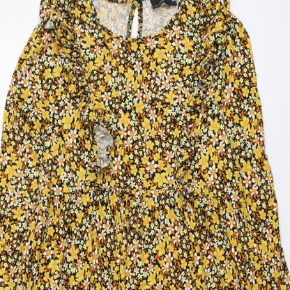 ASOS Womens Yellow Floral Cotton A-Line Size 14 Round Neck Pullover