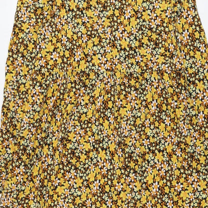 ASOS Womens Yellow Floral Cotton A-Line Size 14 Round Neck Pullover