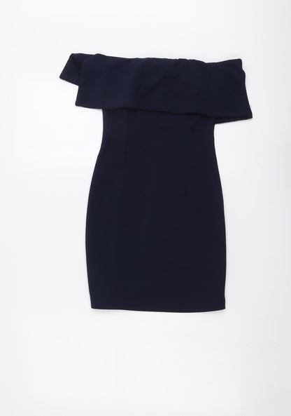 Missguided Womens Blue Polyester Mini Size 6 Off the Shoulder Zip - Fold-Over Neckline