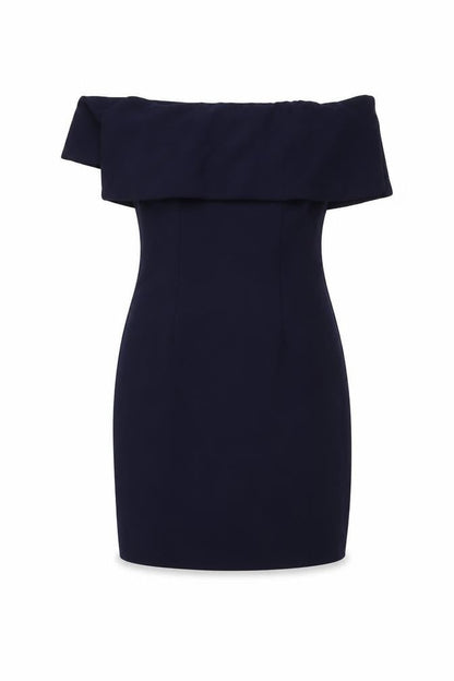 Missguided Womens Blue Polyester Mini Size 6 Off the Shoulder Zip - Fold-Over Neckline