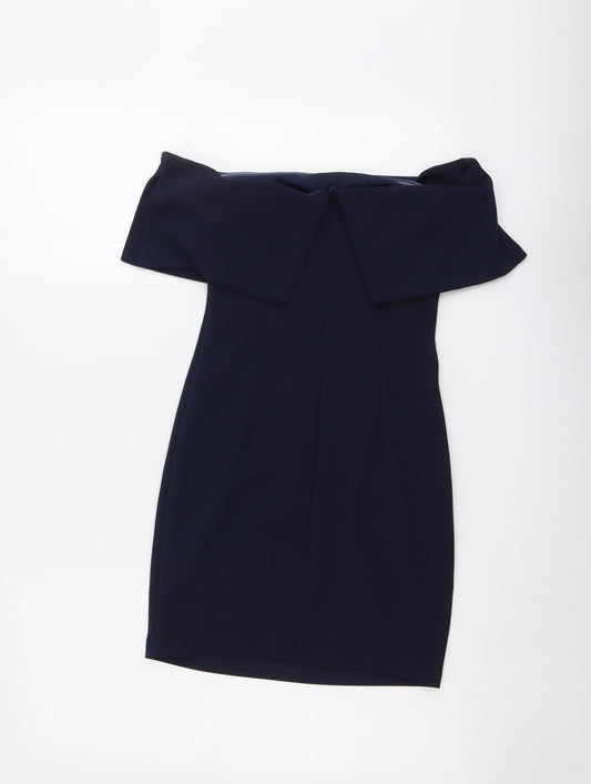 Missguided Womens Blue Polyester Mini Size 6 Off the Shoulder Zip - Fold-Over Neckline