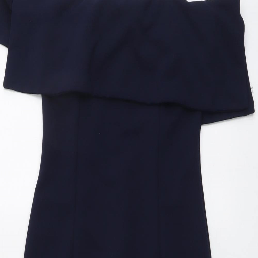 Missguided Womens Blue Polyester Mini Size 6 Off the Shoulder Zip - Fold-Over Neckline