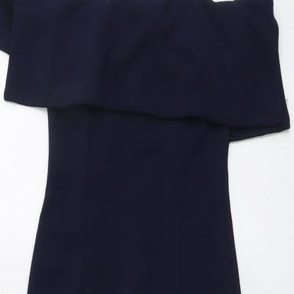 Missguided Womens Blue Polyester Mini Size 6 Off the Shoulder Zip - Fold-Over Neckline