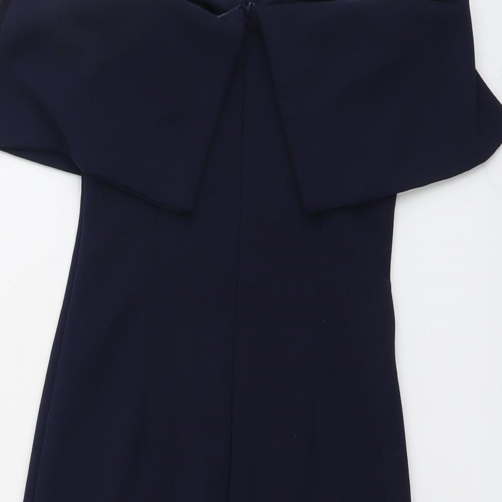 Missguided Womens Blue Polyester Mini Size 6 Off the Shoulder Zip - Fold-Over Neckline