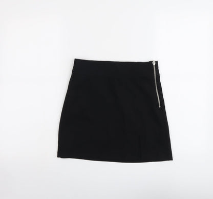 Bershka Womens Black Polyester A-Line Skirt Size S Zip