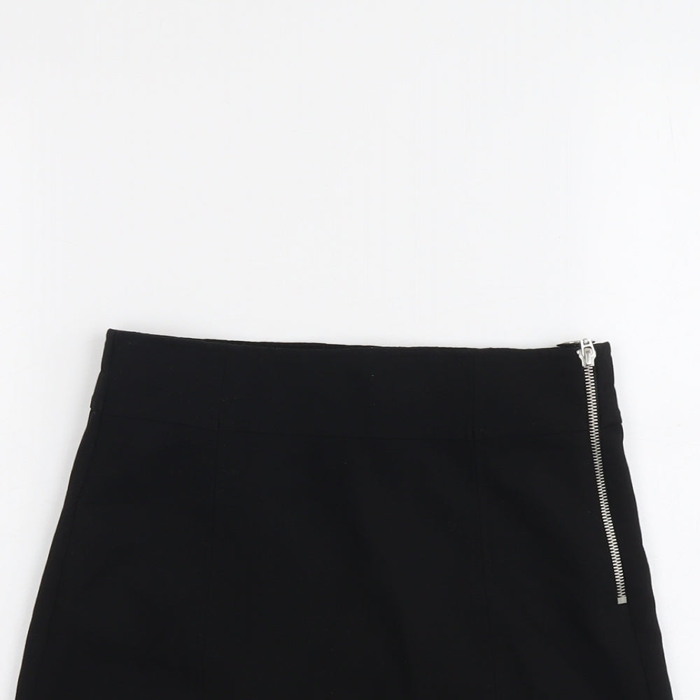 Bershka Womens Black Polyester A-Line Skirt Size S Zip